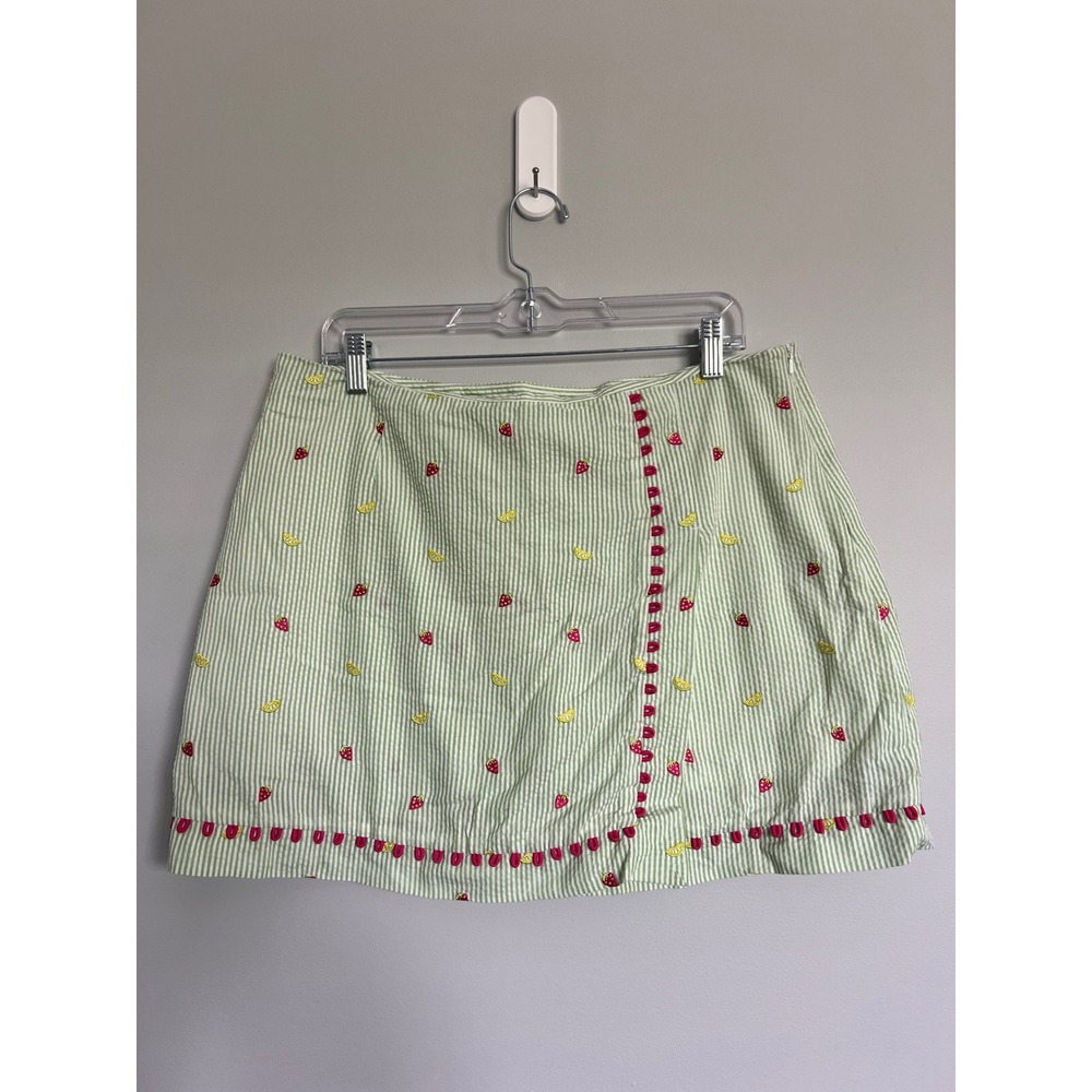 Lilly Pulitzer Skort Striped Green‎ White Strawberry Lemon Seersucker Size 14